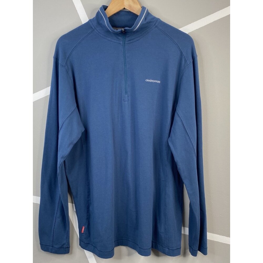 Craghoppers Long Sleeve ¼ Zip Pullover Men’s XXL Blue Insect Shield Stretch UK